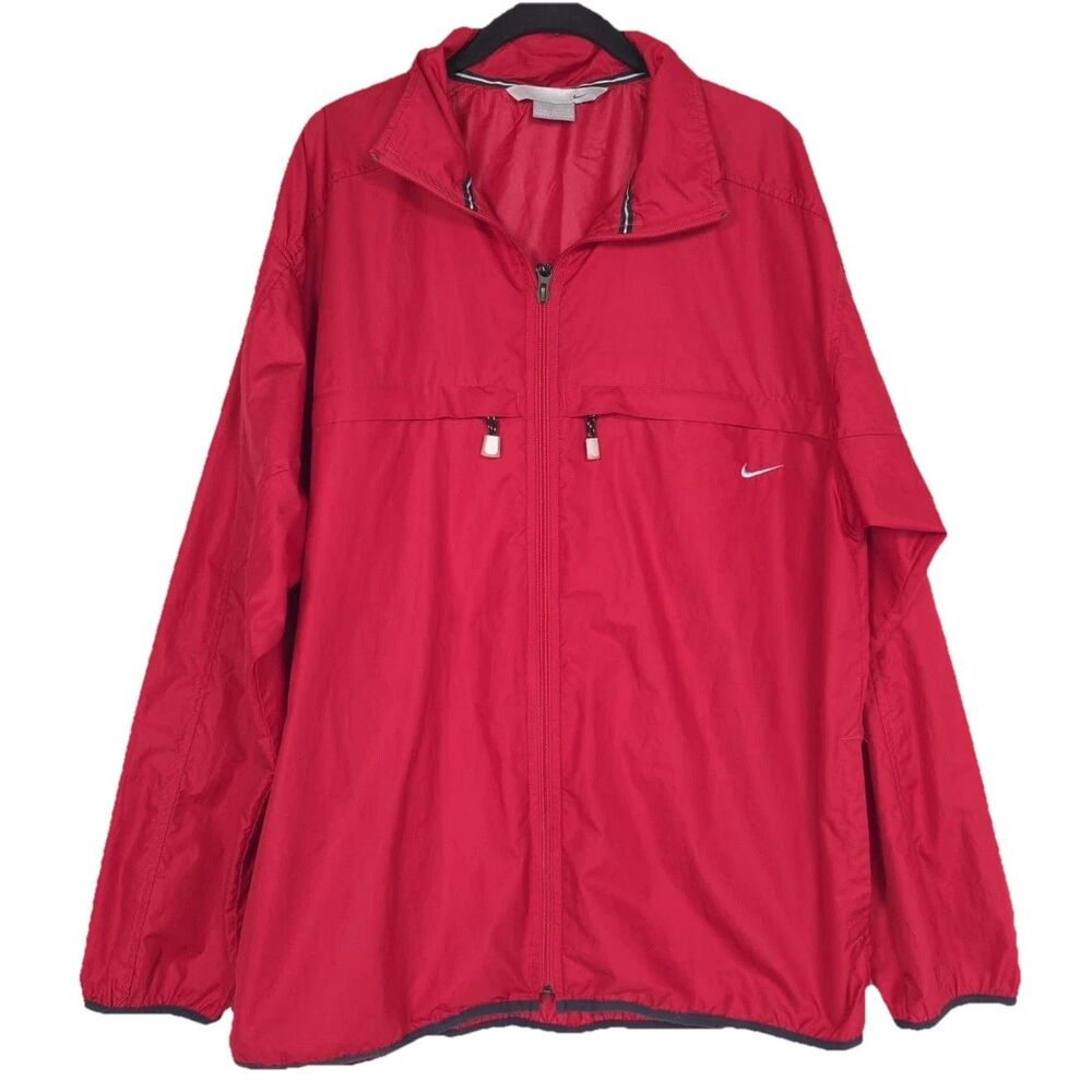 NIKE Vintage LARGE Windbreaker Jacket Full Zip‎ Red Zip Pockets 90s Runner Y2K